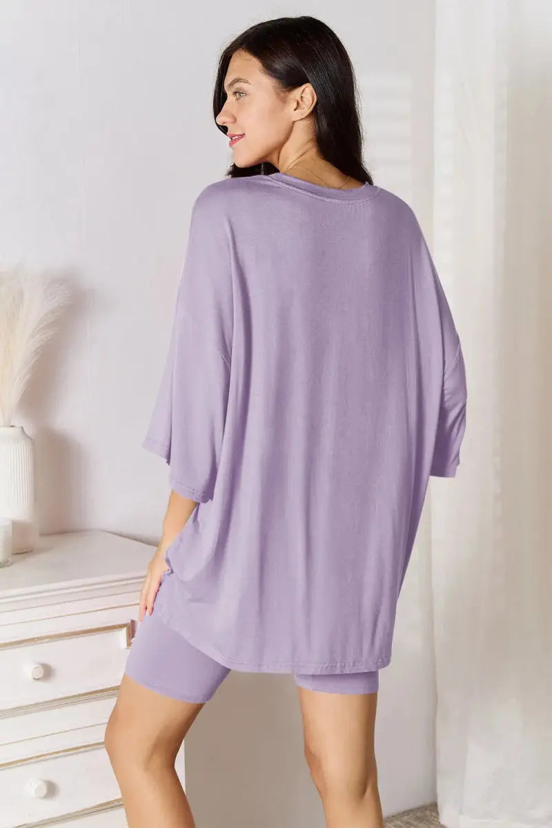 Basic Bae Full Size Soft Rayon Three - Quarter Sleeve Top and Shorts Set - Love Salve